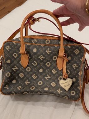 Dooney & Bourke Brown Logo Crossbody Satchel with Heart Charm